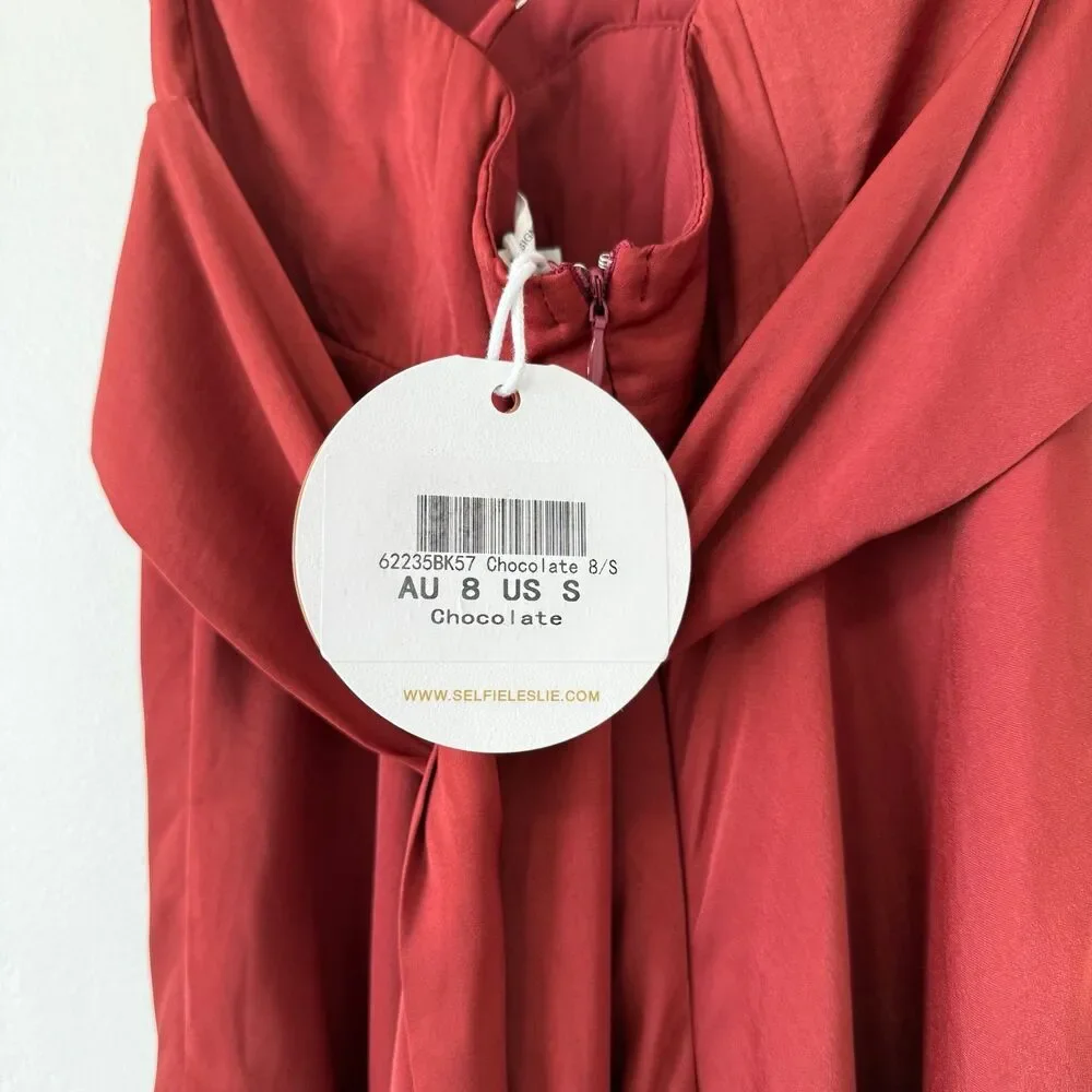 NWT Selfie Leslie Linka Cami Strap Midi Dress in Chocolate Size 8US - Picture 9 of 10